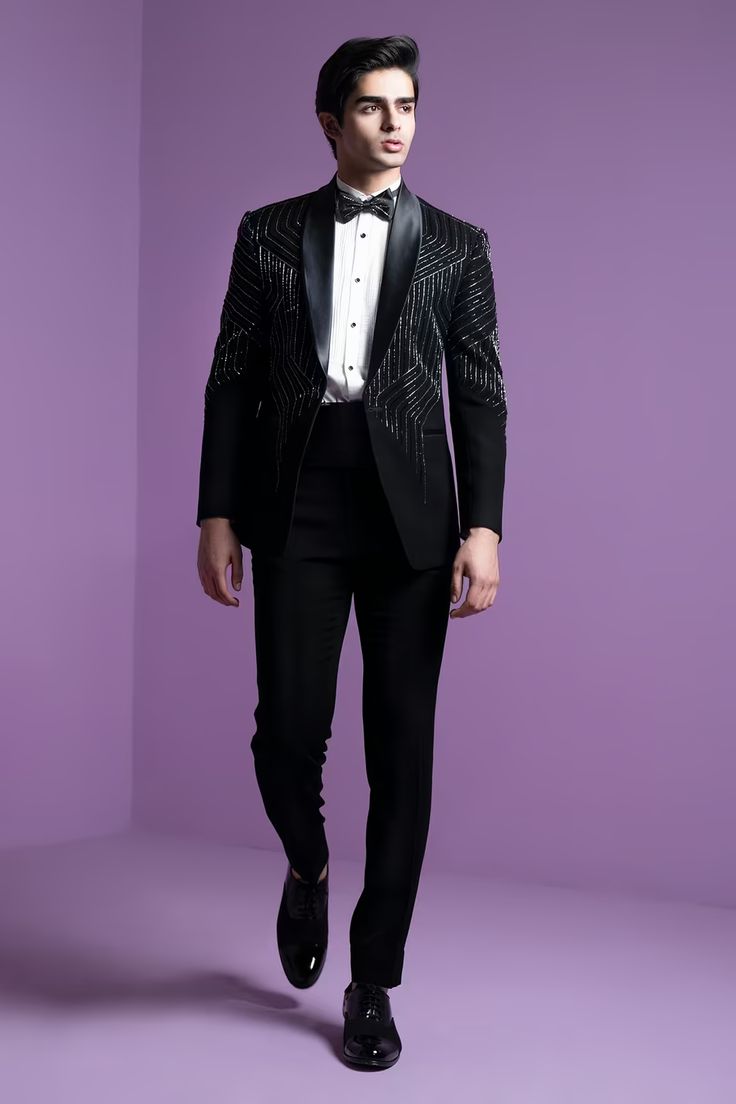 Designer Tuxedo & Suits For Men | Menswear Collection Online Groom Sangeet Outfit For Men, Sangeet Outfit For Men, Engagement Suits, Wedding Suits For Bride, Embroidered Tuxedo, Reception Suits, Tuxedo Suit For Men, Wedding Suits Men Black, Indian Wedding Suits Men