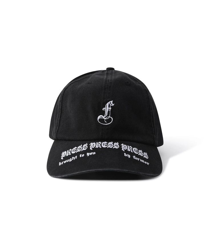 DELIVERED IN A 100% COTTON TWILL FABRICATION FEATURING EMBROIDERED GRAPHICS F, STRAPBACK CLOSURE AND SIGNATURE FRANCHISE F METAL CLAMP. Casual Black Fitted Hat With Letter Print, Trendy Black Dad Hat For Streetwear, Black Letter Print Dad Hat For Streetwear, Black Baseball Cap With Letter Print And Curved Brim, Black Dad Hat With Letter Print For Streetwear, Black Fitted Hat With Letter Print For Streetwear, Black Fitted Baseball Cap With Letter Print, Black Cotton Hat With Graphic Print, Black Trucker Hat With Letter Print And Curved Brim