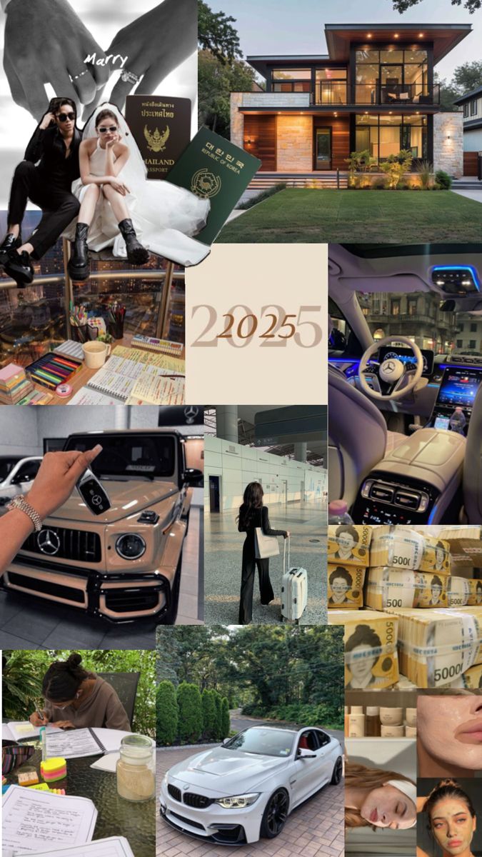 a collage of photos with people and cars