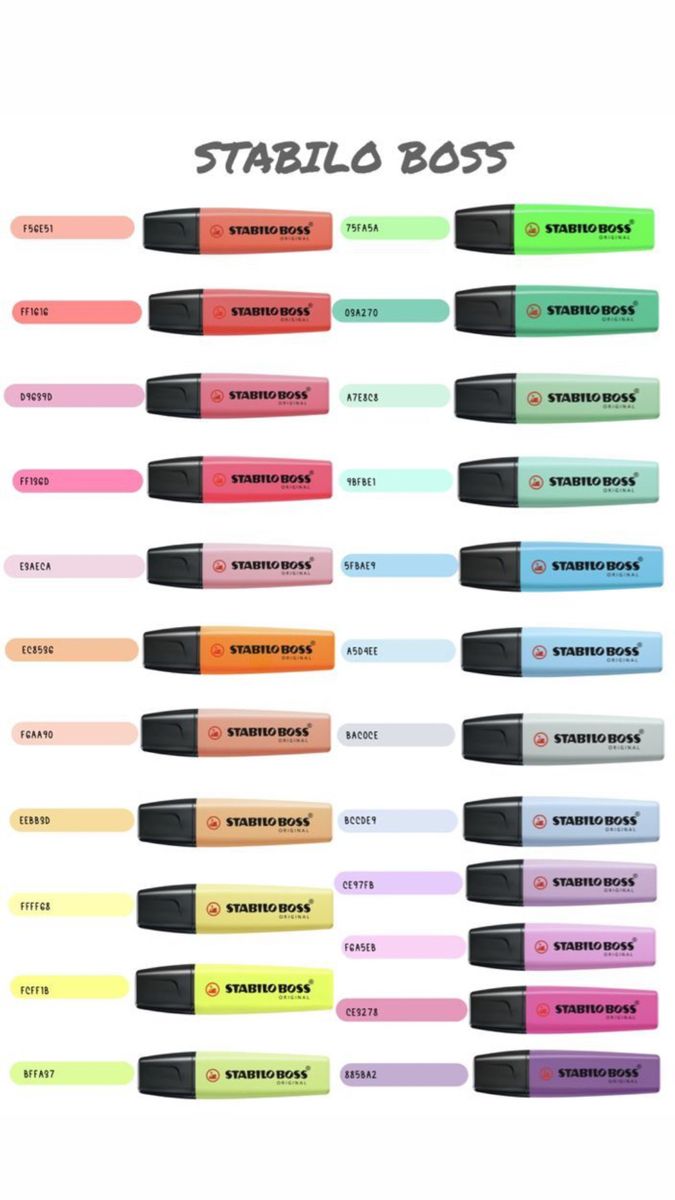 several different colored markers with the words stablo boss written on them in black ink