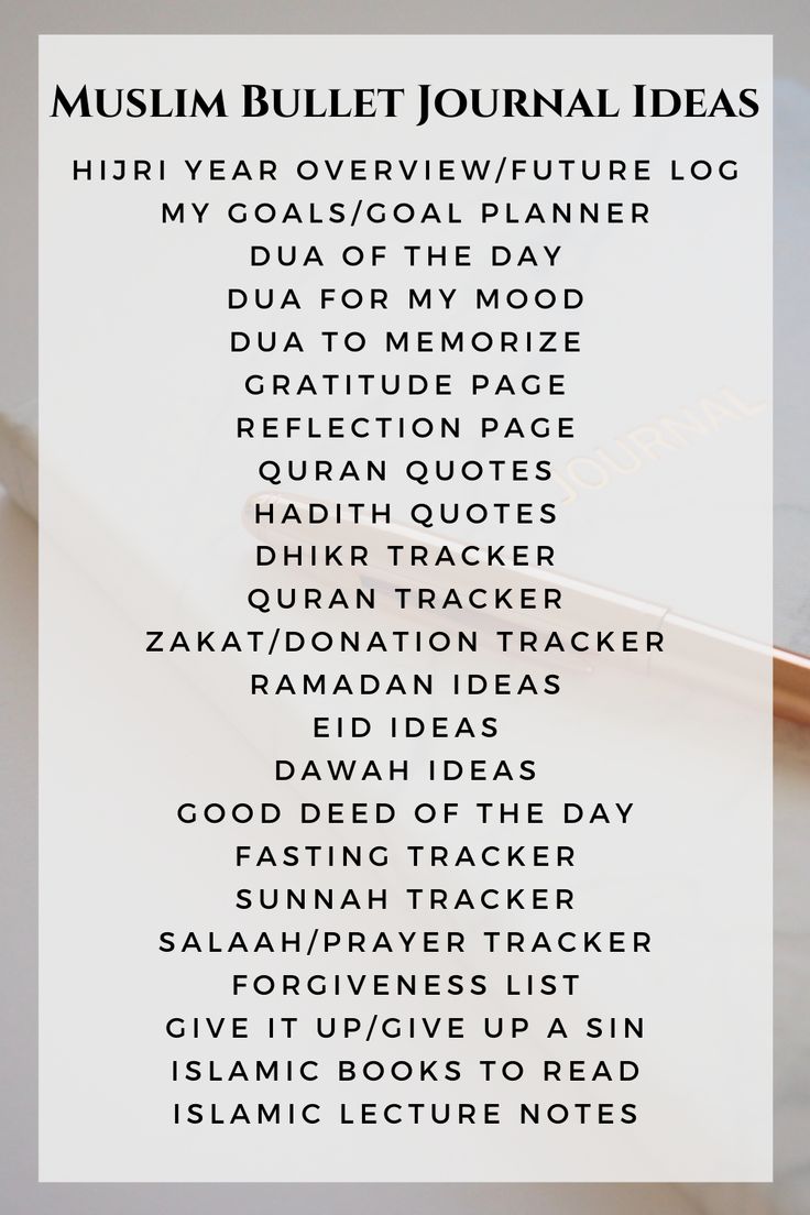 List of ideas for Muslim bullet journal How To Start Islamic Journal, Muslimah Journal Ideas, Quran Journal Prompts, Islamic Journal Inspiration, How To Make Islamic Journal, Islamic Planner Ideas, Islamic Notebook Cover Ideas, Islamic Journaling Ideas, Journal Ideas Islamic