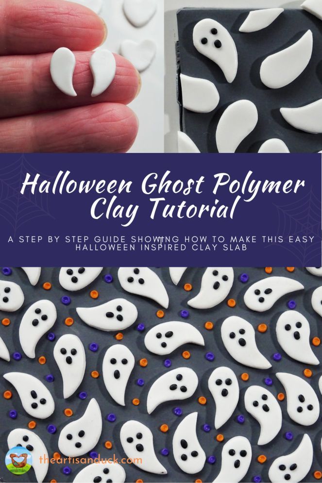 halloween ghost polymer clay with text overlay