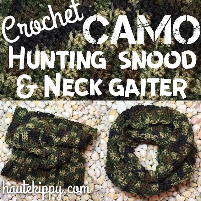 the crochet camo hunting snood and neck gaiter are on display