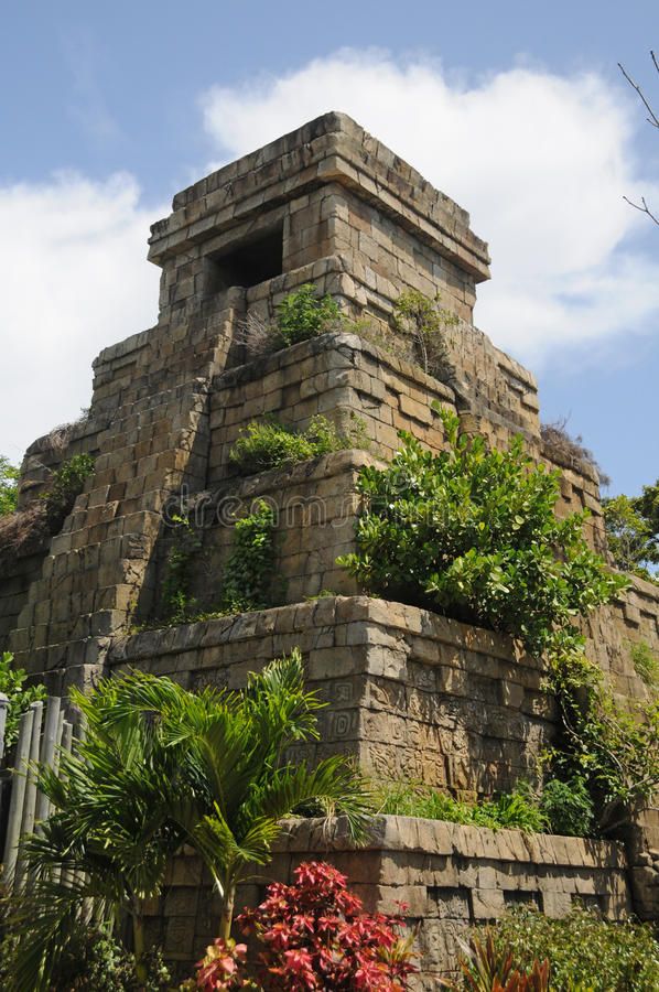 an old brick structure with plants growing on it's sides and in the foreground