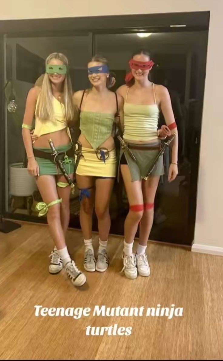 three teenage mutant ninja turtles are posing for a photo in front of a mirror with the caption teenage mutant ninja turtles