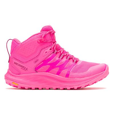 Antora 3 Mid Waterproof, Knockout Pink Pink Sporty Walking Shoes For Outdoor, Sporty Pink Walking Shoes For Outdoor, Functional Waterproof Pink Sneakers, Functional Pink Waterproof Sneakers, Functional Pink Walking Shoes With Boost Midsole, Pink Functional Walking Shoes With Boost Midsole, Gore-tex Running Shoes With Air Cushioning, Sporty Air-cushioned Hiking Boots For Outdoor Activities, Sporty Waterproof Boots With Boost Midsole For Sports