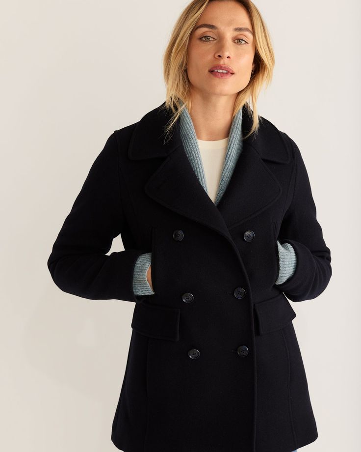 High-Quality Women's Jackets & Coats | Pendleton | Pendleton Cheap Pea Coat For Workwear And Fall, Peacoat Over Dress, Affordable Long Sleeve Pea Coat For Winter, Short Black Wool Coat Women, Short Wool Blend Coat, Womens Wool Coats Short, Short Wool Coat Black, Peacoats For Women Short, Black Pea Coat Outfit