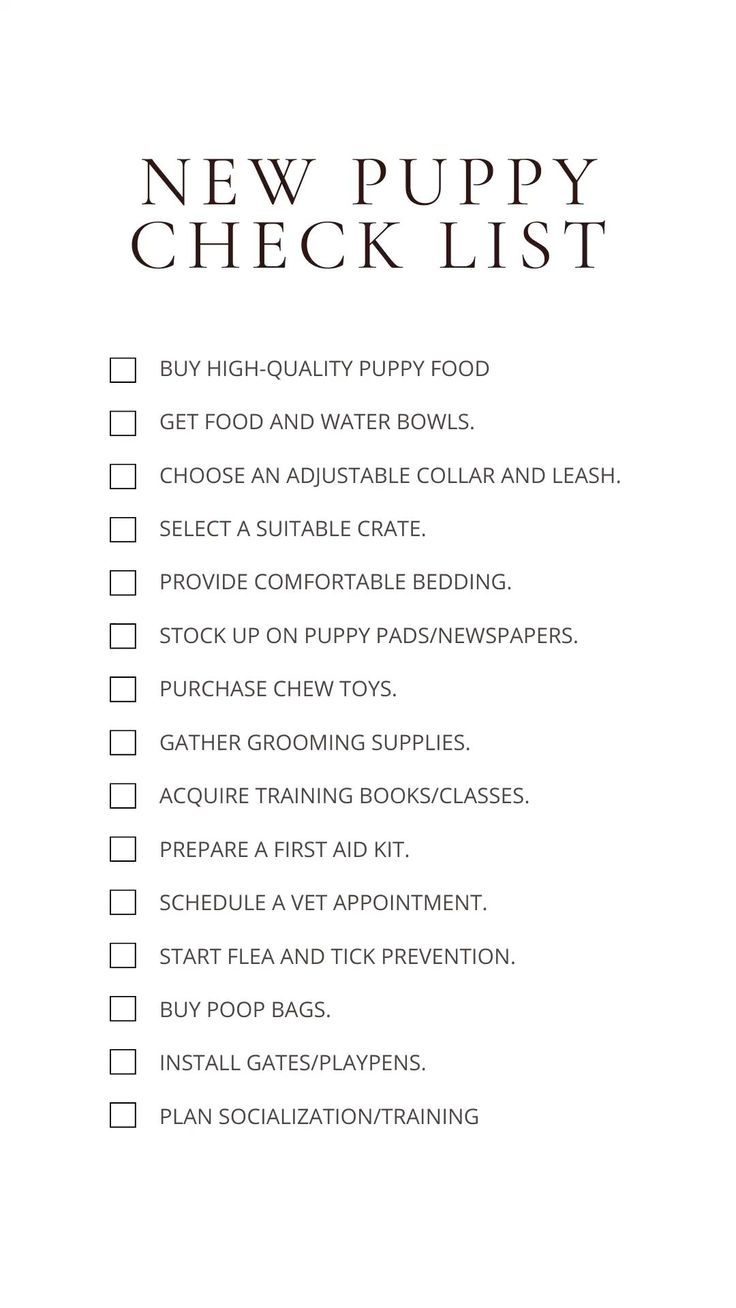 the new puppy checklist is shown in black and white