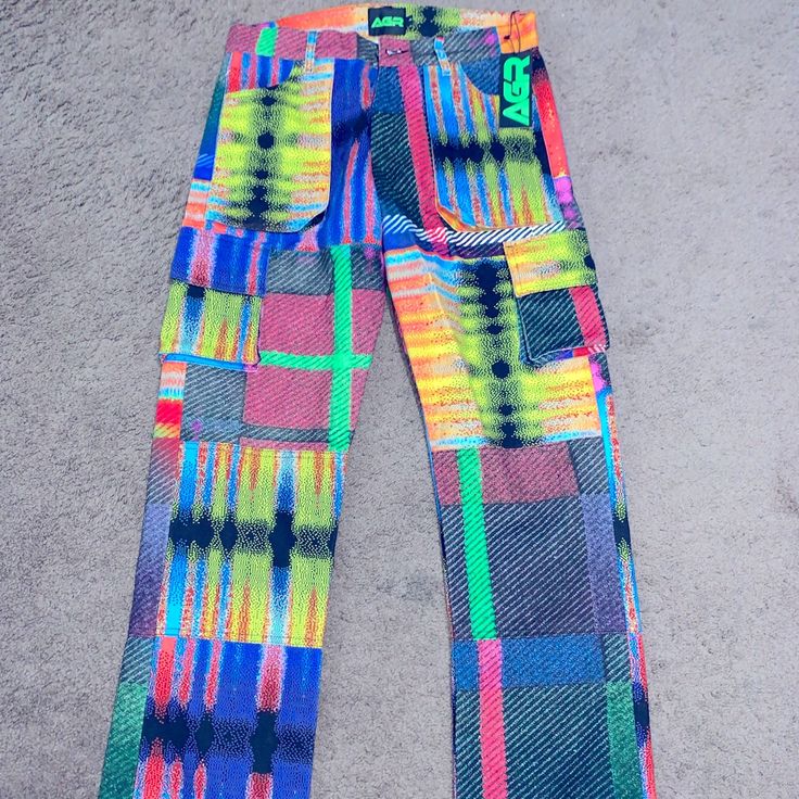 Size Small Arg Cargo Pants. Excellent Condition - Never Worn. Very Chic, Stylish, Colorful And Comfortable! Trendy Multicolor Trousers, Vibrant Multicolor High Waist Bottoms, Multicolor Pants With Pockets, Trendy Multicolor Straight Leg Pants, Multicolor Jeans With Pockets, Trendy Multicolor Straight Pants, Multicolor Straight Pants With Pockets, Vibrant Multicolor Cotton Bottoms, Vibrant Multicolor Long Pants