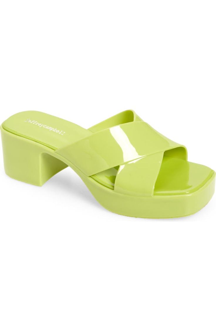 Jeffrey Campbell Bubblegum Platform Sandal (Women) | Nordstrom Trendy Block Heel Slides For Summer, Summer Platform Slippers With Padded Block Heel, Trendy Spring Platform Slippers With Block Heel, Trendy Block Heel Platform Slippers For Spring, Trendy Green Block Heel Mules, Green Synthetic Sandals With Chunky Platform, Chunky Platform Sandals With Square Toe, Trendy Synthetic Platform Slippers With Stacked Heel, Trendy Platform Sandals With Square Toe