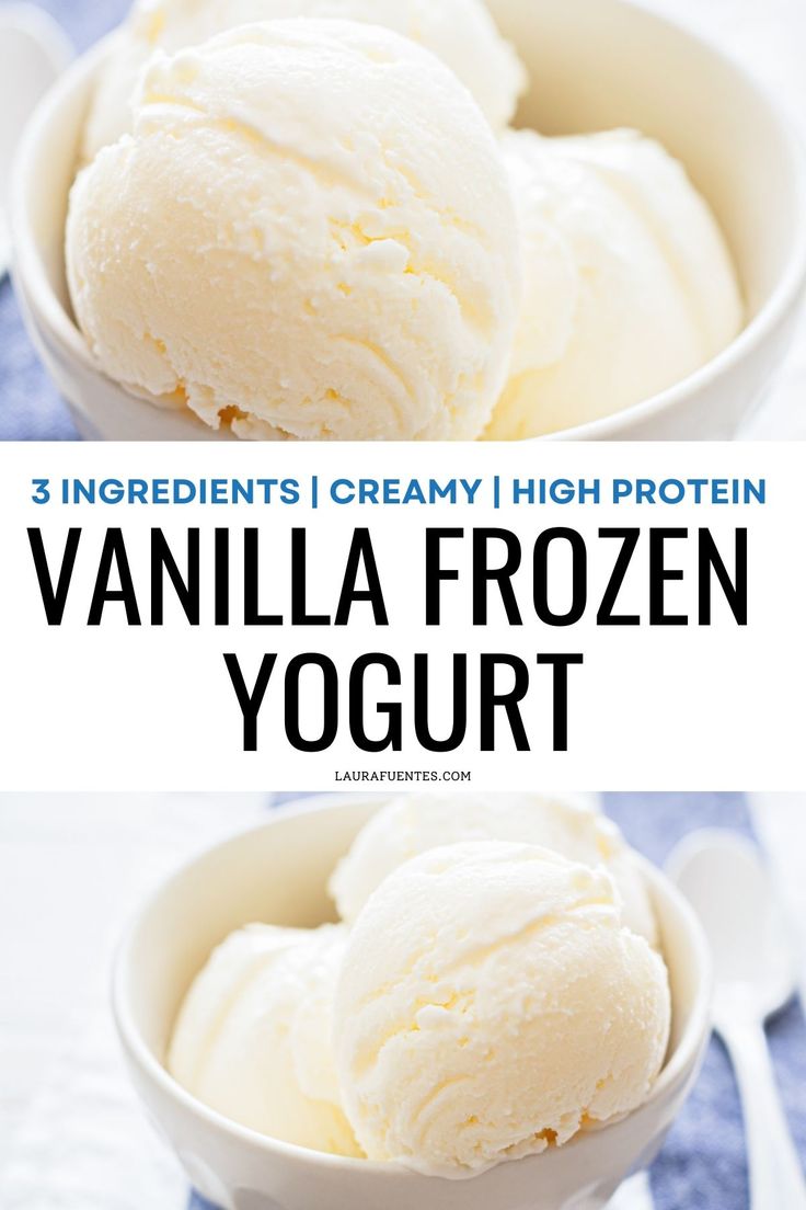 3-ingredient vanilla frozen yogurt recipe Vanilla Yogurt Add Ins, Ww Frozen Yogurt, Protein Frozen Yogurt Recipe, Homemade Greek Yogurt Ice Cream, Homemade Frozen Greek Yogurt, Frozen Yogurt Ice Cream Recipe, Diy Yogurt Bars, Homemade Yogurt Ice Cream, Frozen Yogurt In Ice Cream Maker