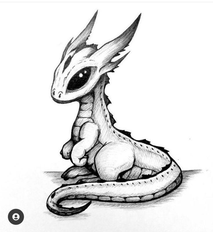 a drawing of a dragon sitting on the ground with its head turned to look like it is