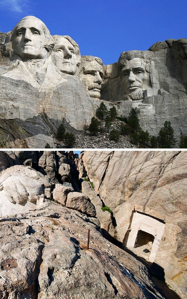 there are two pictures of presidents on the rocks