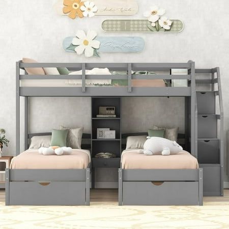 bunk beds with storage drawers underneath them in a child's bedroom or playroom