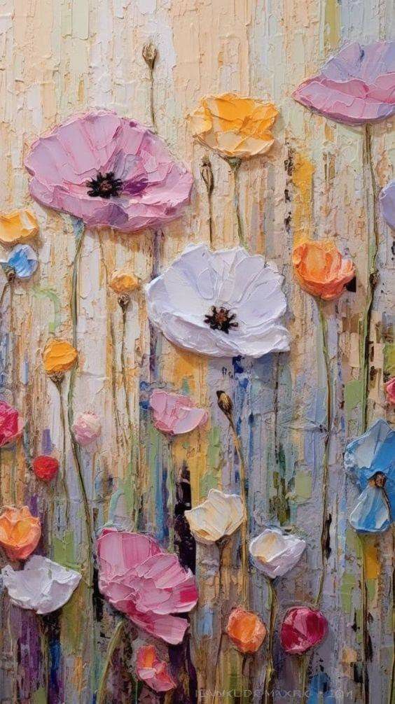 an oil painting of colorful flowers on canvas