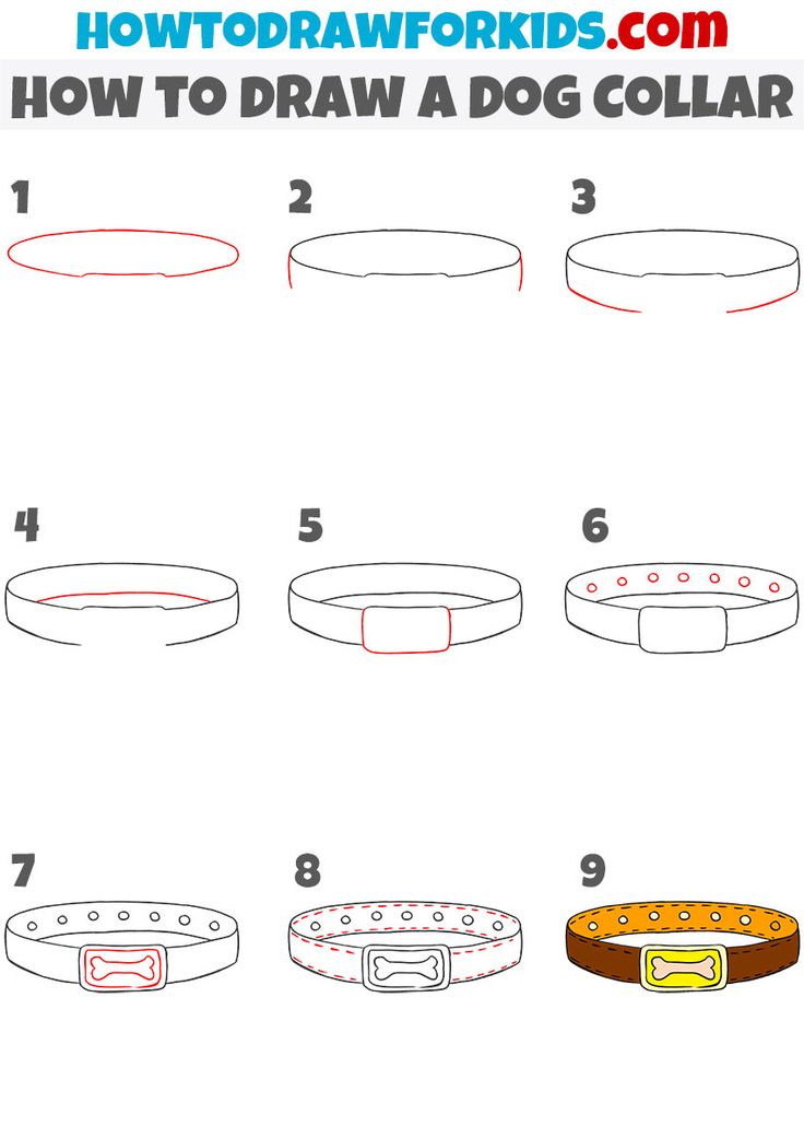 how to draw a dog collar with step by step instructions for kids and beginners