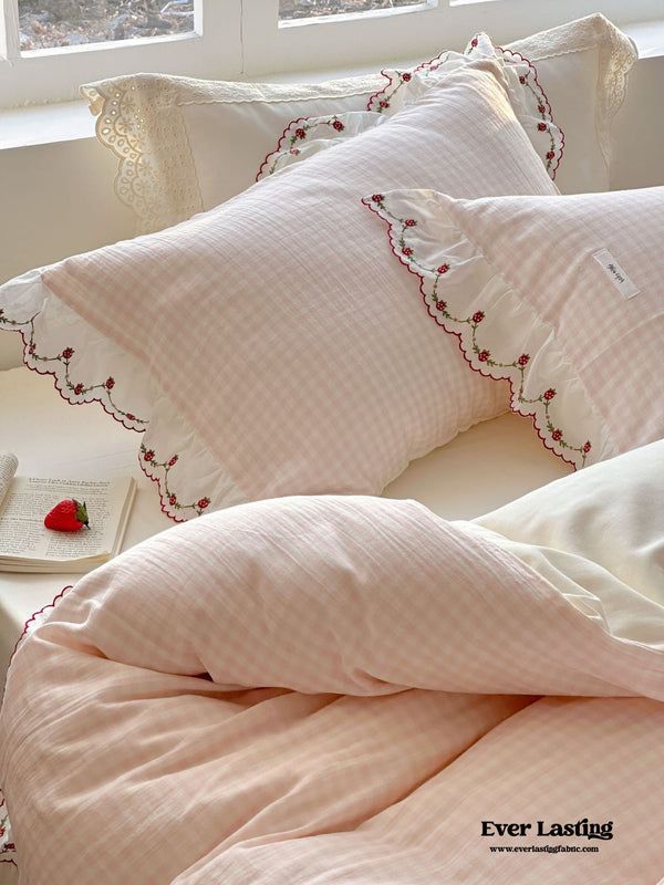 Gingham Floral Ruffle Bedding Set / Blue White | Best Stylish Bedding | Ever Lasting