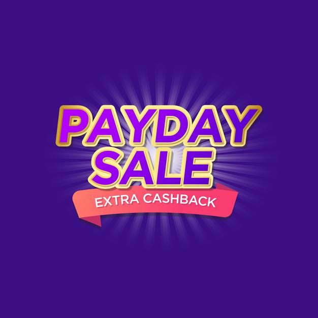 the payday sale extra cashback sign is displayed on a purple background with pink ribbon