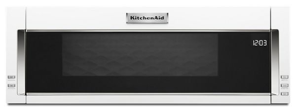 a white microwave oven with the door open and black dials on it's side