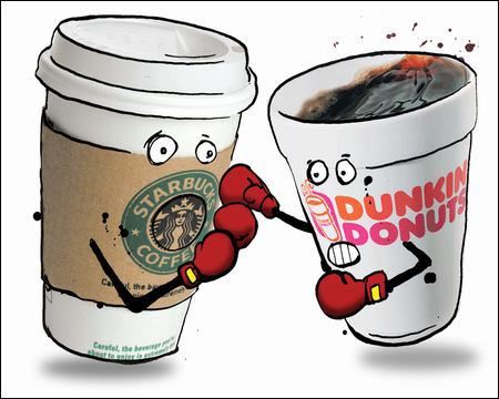 two coffee cups with boxing gloves on their faces and the words who has the better coffee?