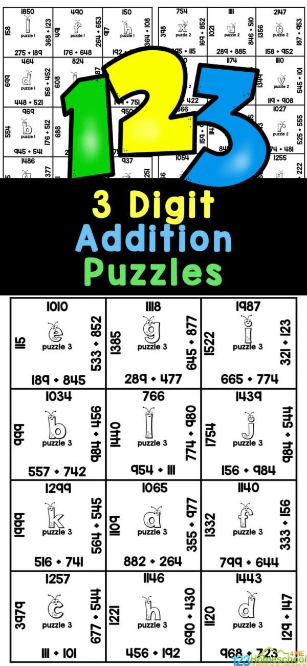 the three digit addition puzzles are shown with numbers and letters on them, as well as an