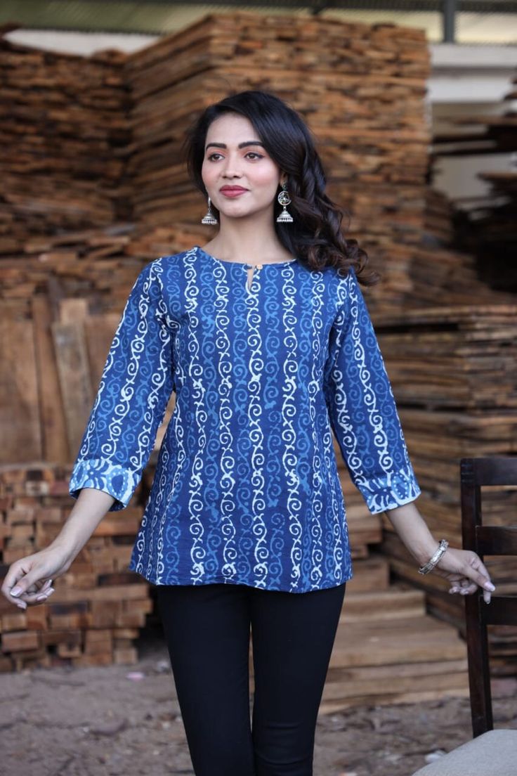 Handblock printed top, cotton, summer collection, officewear, casual wear, fashion, bright colour, comfortable, embroidery. Cotton Ikat Print Long Sleeve Top, Cotton Block Print Tops With Relaxed Fit, Spring Cotton Ikat Print Top, Cotton Block Print Relaxed Fit Top, Long Sleeve Cotton Top With Ikat Print, Spring Batik Print Relaxed Tops, Spring Batik Print Relaxed Fit Tops, Indigo Printed Summer Tops, Spring Cotton Tunic With Block Print