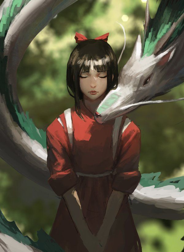 an anime character holding a dragon in front of her face