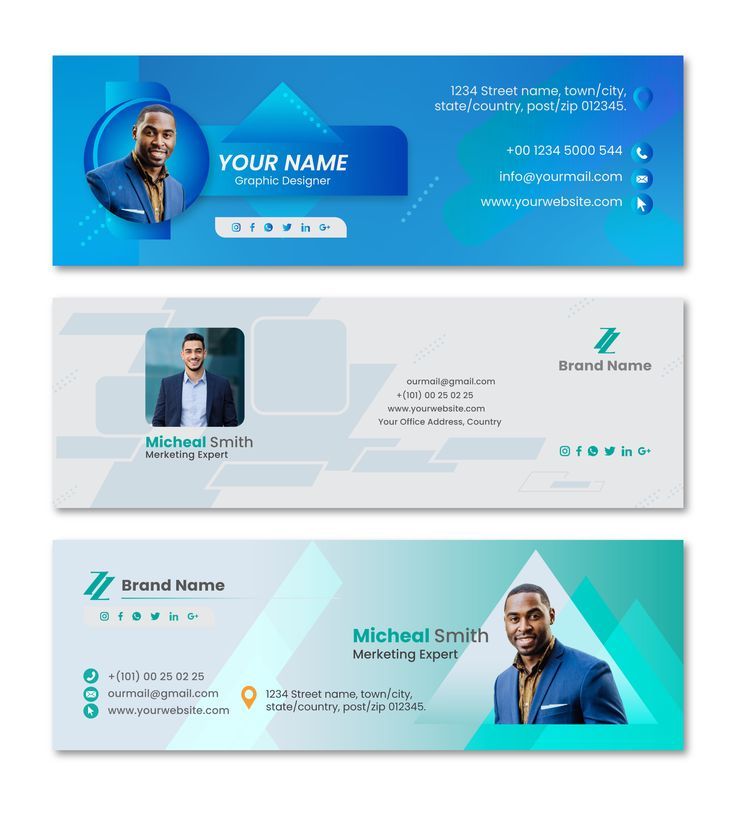 two blue and white business card templates with an image of a man in a suit