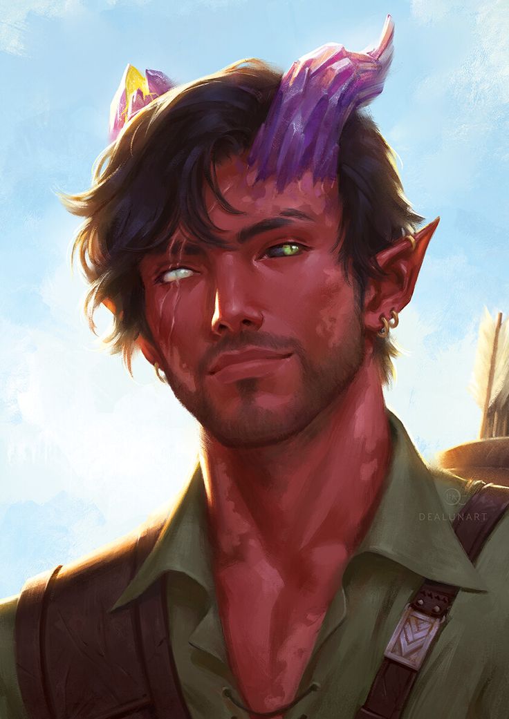 a painting of a man with purple hair wearing a green shirt and suspenders on his head