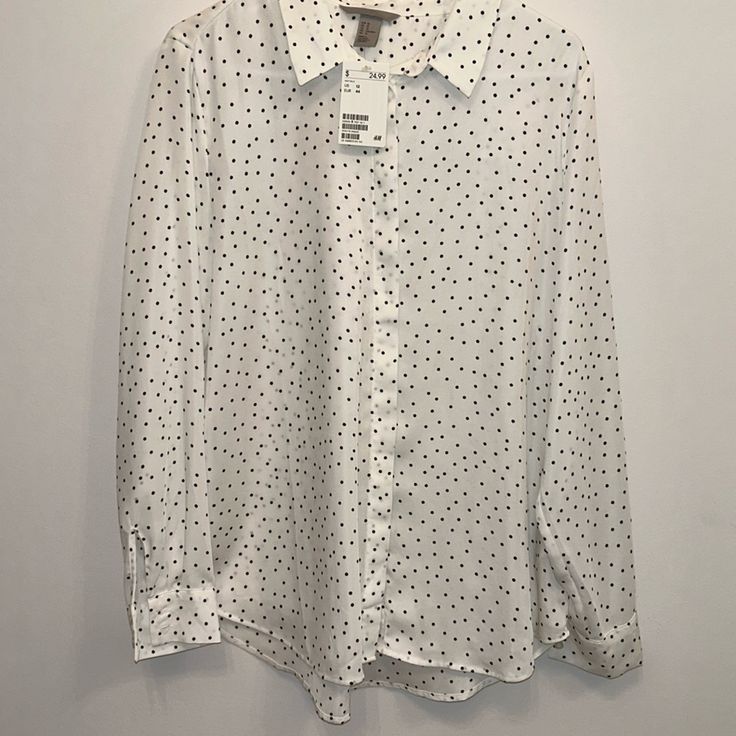 White/Black Polka Dot Dress Shirt From H&M. Nwt Size 12 H&m White Long Sleeve Shirt, White Collared Blouse By H&m, White Long Sleeve Shirt From H&m, White Long Sleeve H&m Shirt, H&m White Shirt For Work, Casual White H&m Blouse, H&m White Long Sleeve Blouse, White Long Sleeve Blouse From H&m, White Long Sleeve Blouse H&m