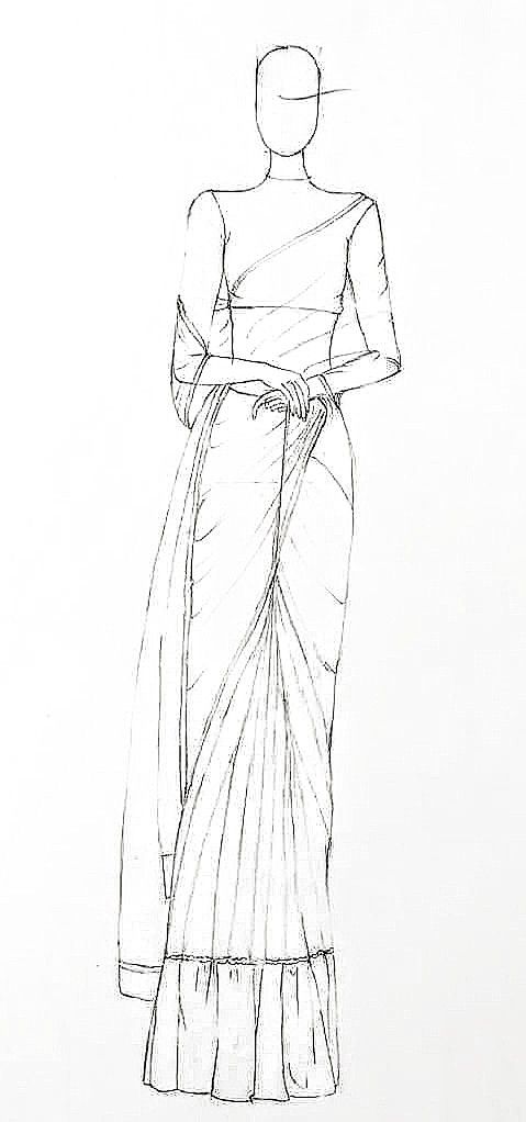 a drawing of a woman's dress on a mannequin headdress