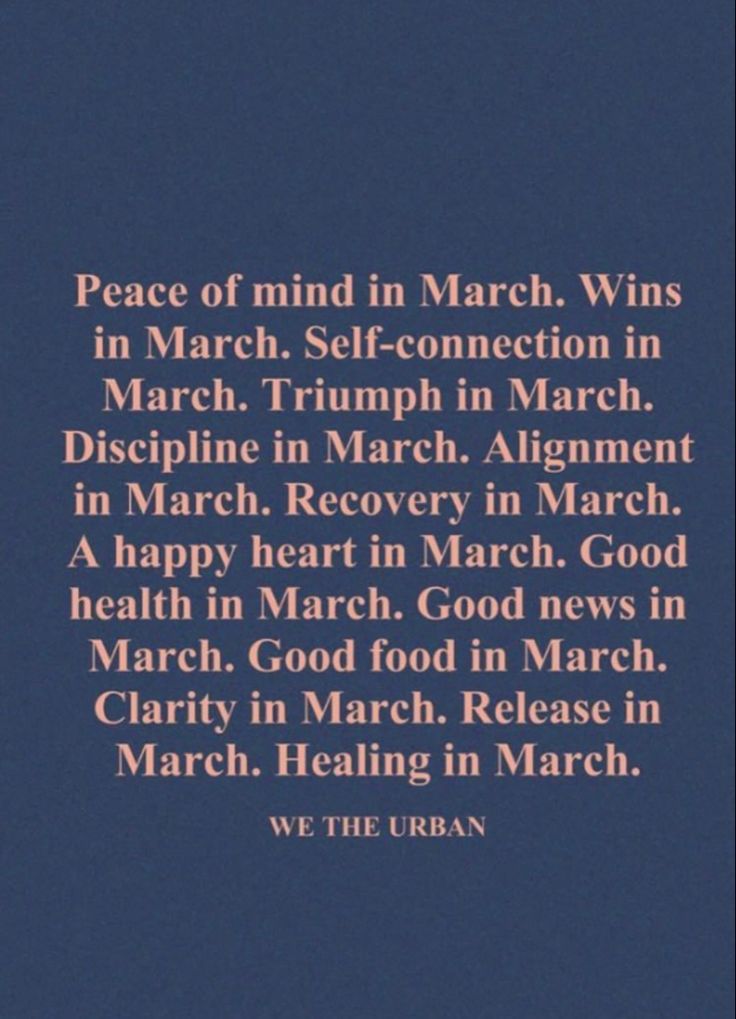 a poem written in pink and blue with the words peace of mind in march