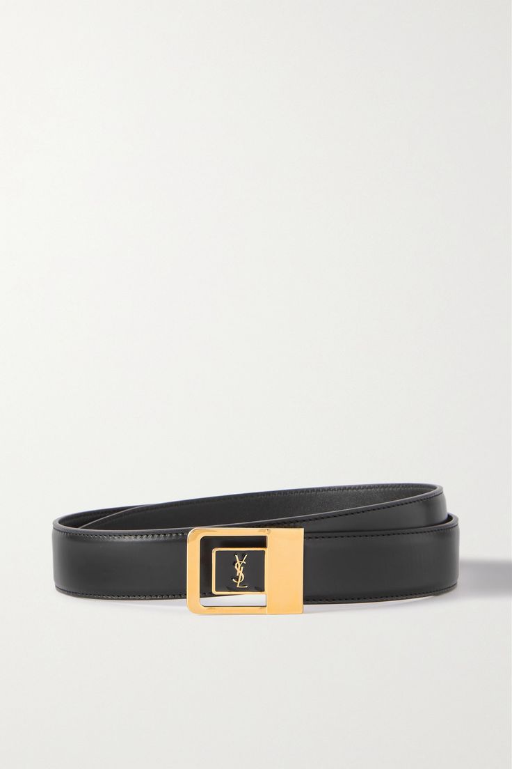 SAINT LAURENT's belt is centered with the brand's instantly recognizable 'YSL' logo plaque, so it'll elevate any outfit . It's crafted from supple leather with a glossy finish and has a slim profile. Ysl Belt, Luxury Belts, Designer Belt, Branded Belts, Belt Design, Black Leather Belt, Saint Laurent Bag, Fall Shopping, Black Belt