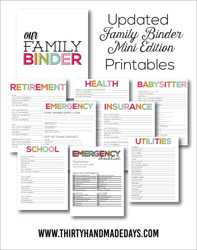 the family binder printables are on display in front of a white background