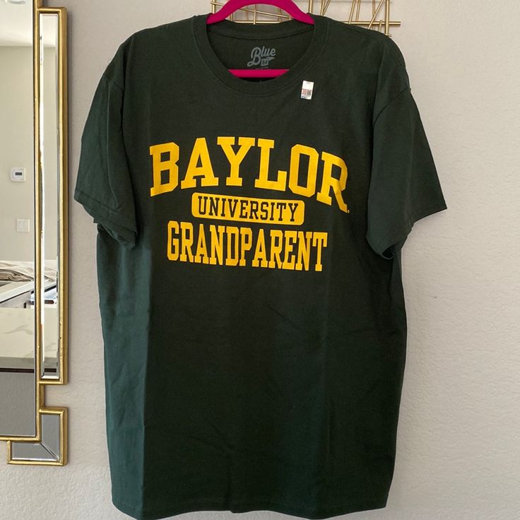 Grandparent Large Unisex T-Shirt New!! Green Short Sleeve T-shirt For College, Green Cotton Shirt For Fan Merchandise, Green College Fan Apparel T-shirt, Yellow Letter Print T-shirt For Fan Merchandise, Green T-shirt With Text Print For Fans, Green Fan Merchandise T-shirt With Text Print, Green Text Print T-shirt For Fans, Green Fan Apparel T-shirt With Letter Print, Yellow College T-shirt With Letter Print