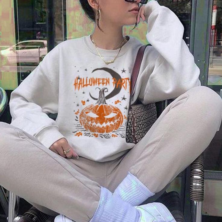 Product Name Designer pumpkin print casual sweatshirt SPU 10028029 Gender Women Style Casual Material Polyester Fiber Please Note:All dimensions are measured manually with a deviation of 1 to 3cm SIZE/CM BUST LENGTH SHOULDER S 96 69 40 M 100 70 41 L 104 71 42 XL 108 72 43 2XL 112 73 44 3XL 114 74 45 (Size conversion :2.54cm=1in) White Graphic Print Sweater For Fall, Trendy White Sweatshirt For Fall, Trendy White Halloween Sweatshirt, White Long Sleeve Halloween Sweatshirt, Oversized White Halloween Sweater, Casual White Sweatshirt For Halloween, Casual White Sweater For Halloween, Casual White Sweatshirt For Fall, Double Hooded Sweatshirt