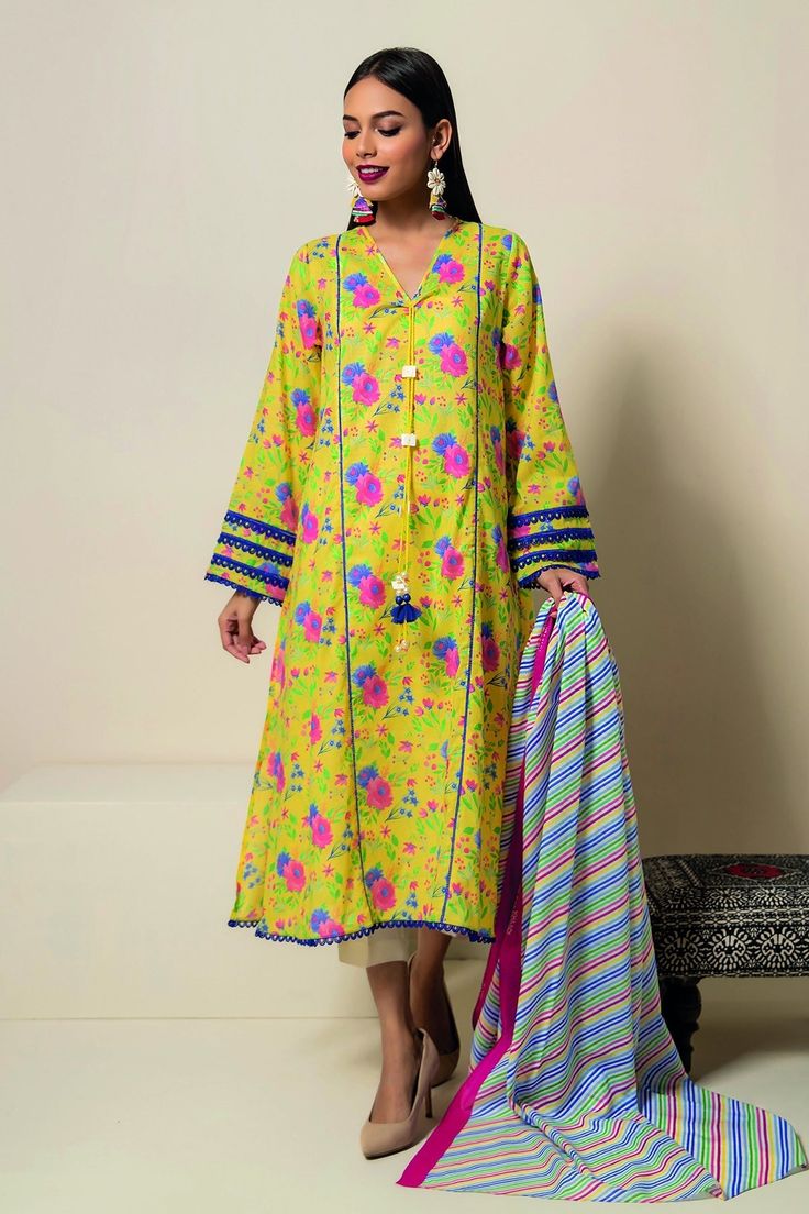 L22118 Yellow Khaadi Online Spring Summer 2022 Pista Green Long Sleeve Kurta For Transitional Season, Pista Green Long Sleeve Kurta, Spring Pista Green Kurta With Dupatta, Green Mulmul Traditional Wear For Spring, Transitional Long Sleeve Cotton Churidar, Unstitched Pista Green Kurta For Spring, Pista Green Anarkali Kurta With Long Sleeves, Spring Pista Green Anarkali Kurta, Yellow Semi-stitched Kurta For Spring