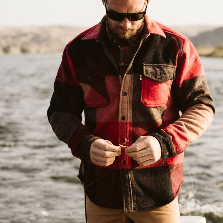 Yukon Wool Shirt Jac | Red Valley Plaid hover Rustic Mens Fashion, Rugged Gentleman, Outdoorsy Men, Men Winter Fashion, Red Valley, Mountain Man Style, Buffalo Jackson, Dark Brown Leather Jacket, Outdoor Vest