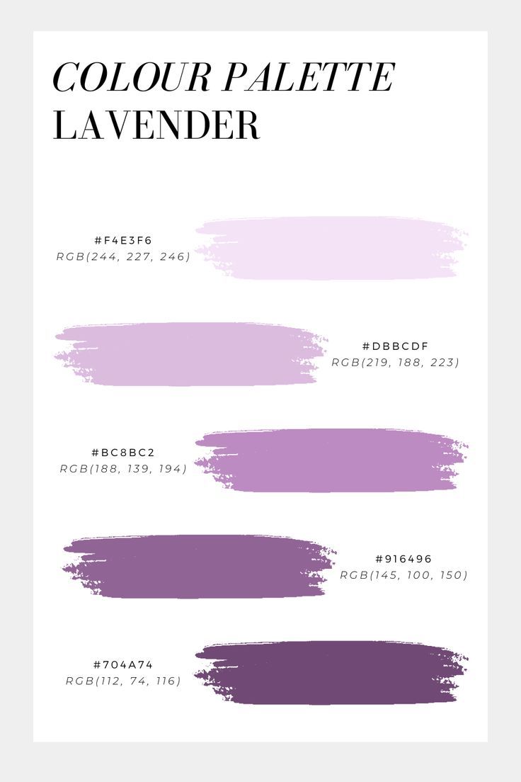 the different shades of purple paint on a white background with text that reads color palette lavender