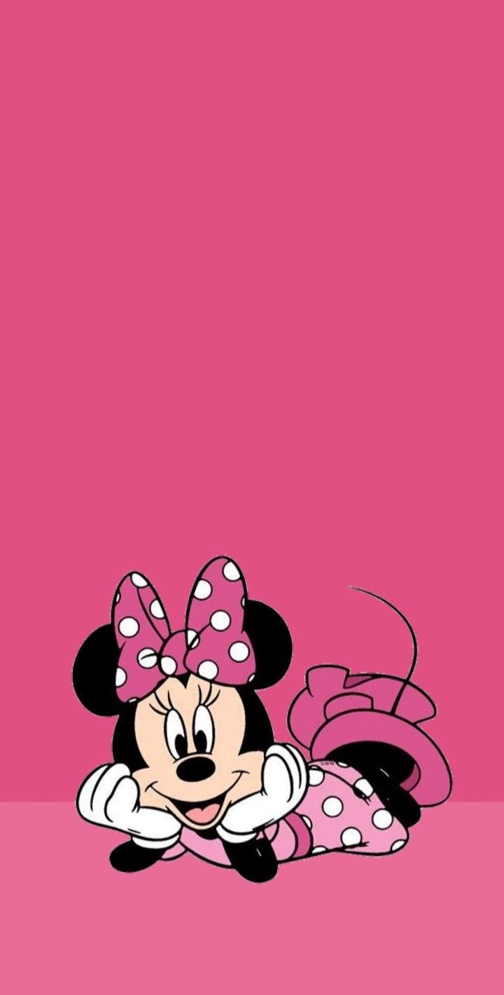 minnie mouse wallpaper with pink background and polka dot bow on it's head