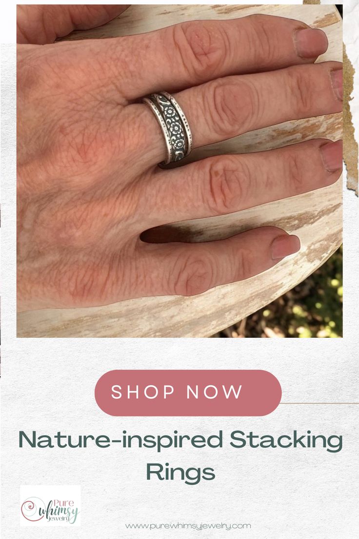 The Petite Flower Silver Band Ring is delicate, simple, and perfect for stacking. Made of  Argentium sterling silver, this nature-inspired, floral-themed ring features three tiny flowers and subtle scroll details.  It’s designed to stack beautifully with thin bands, making it versatile and unique. Mountain Earrings, Signature Necklace, Sterling Silver Jewelry Rings, Nature Inspired Jewelry, Handmade Rings, Inspired Jewelry, Silver Accessories, Silver Band Ring, Tiny Flowers