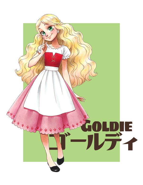 an anime character with long blonde hair wearing a red and white dress, standing in front of a green background