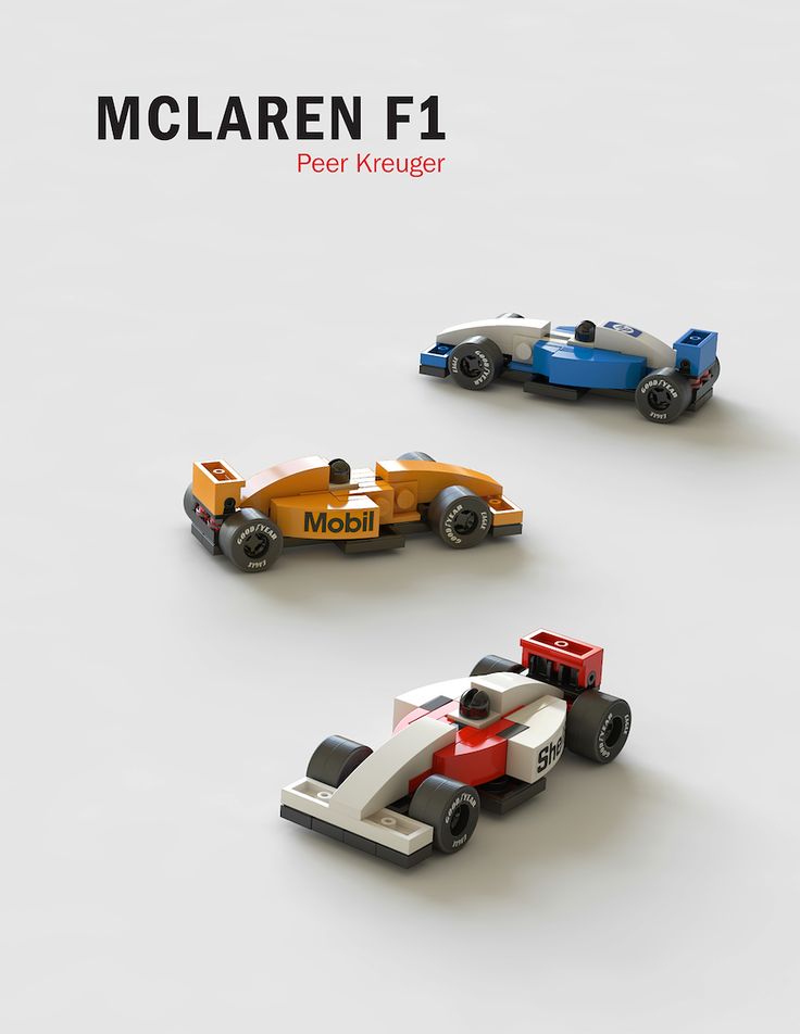 three different colored race cars are shown in this advertisement for the mclaren f1