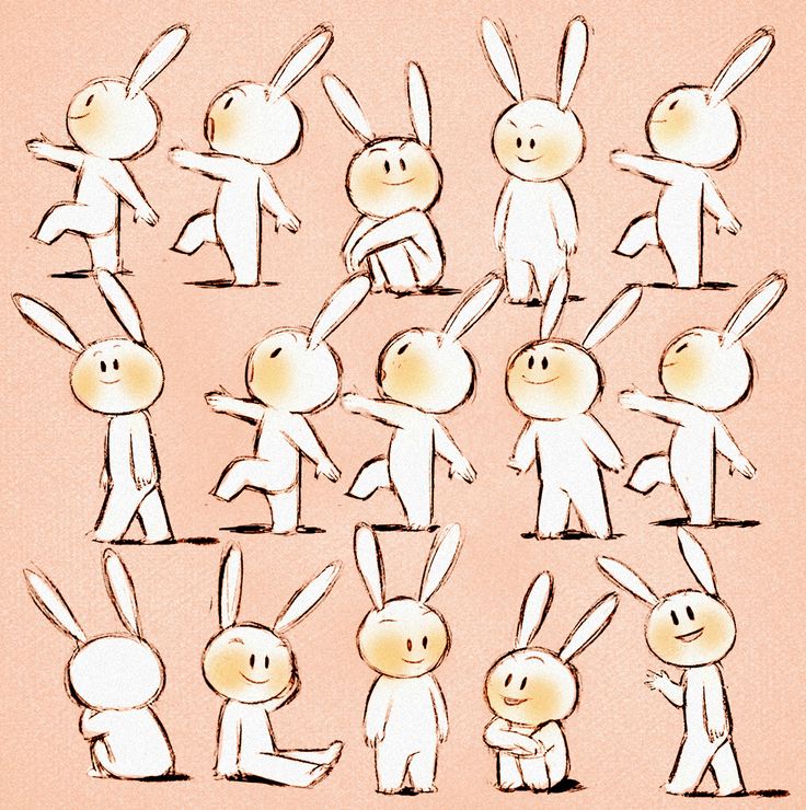 an image of some cartoon rabbits doing different things