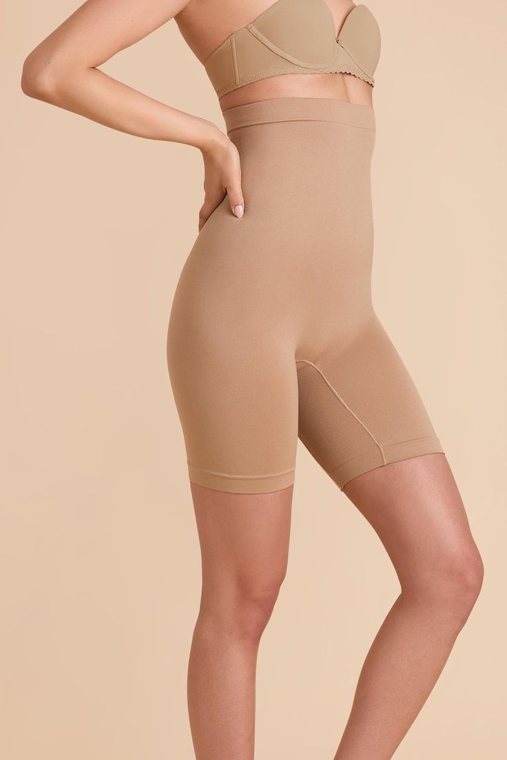 Our High Waist Thigh Shaper in Almond is a high-rise shapewear that smooths the thighs and midsection. Shop Birdy Grey now! These high-rise smoothing shorts offer coverage and support through the hips and thighs. | Almond Seamless Underwear Size 2X/3X | Birdy Grey High Waist Thigh Shaper Compressive Seamless Shapewear, Supportive Short-length Smoothing Shapewear, Full Coverage Smoothing Shapewear For Workout, Supportive Smoothing Short Length Shapewear, Supportive Short Length Smoothing Shapewear, Compression Shapewear With Built-in Bra And Short Leg, Compression Shapewear With Seamless Construction, High Waist Seamless Shapewear For Workout, High Stretch Solid Shapewear With Seamless Construction