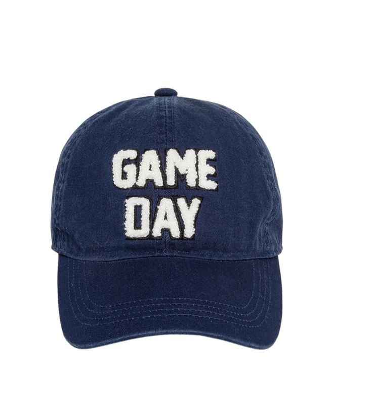 Chenille block letters GAME DAY cap. White letters with a black border. 100% cotton. Rep your favorite teams! This Blue Game Day Cap is sure to score you some serious style points! The chenille lettering adds a bit of swagger to any outfit, making it perfect for a casual weekend of sports-watching! Who says fashion can't be fun? Gameday Fits, Pearl Cluster Necklace, Hotty Toddy, Blue Game, Merch Ideas, Block Letters, Digital Closet, Fashion Goals, Cap White