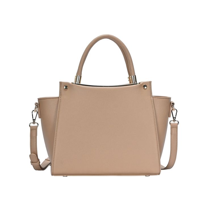 "This Miztique vegan leather satchel bag will complement your everyday looks. This Miztique vegan leather satchel bag will complement your everyday looks. 9\"H x 15\"W x 4\"D Handle: 5'' drop Crossbody strap length: 20\"-25\" Zipper closure Gold-tone hardware Interior: 1 zip pocket and 2 slip pockets Exterior: 1 zip pocketCONSTRUCTION & CARE Body and lining: polyurethane Wipe clean Imported Size: One Size. Color: Beig/Khaki. Gender: female. Age Group: adult. Material: Faux Leather." Beige Double Handle Satchel For On-the-go, Daily Use Faux Leather Satchel, Beige Satchel With Double Handle For On-the-go, Faux Leather Satchel With Top Handle, Versatile Faux Leather Shoulder Satchel, Large Capacity Faux Leather Satchel With Top Handle, Large Capacity Top Handle Faux Leather Satchel, Daily Use Faux Leather Top Handle Satchel, Taupe Large Capacity Satchel Shoulder Bag