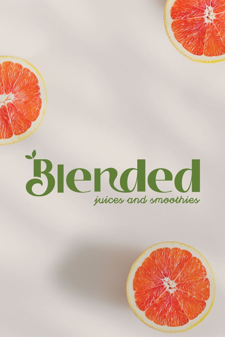 an advertisement for sliced oranges and smoothies on a white background with green lettering