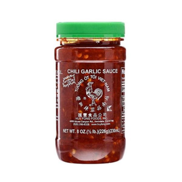 chili garlic sauce in a glass jar