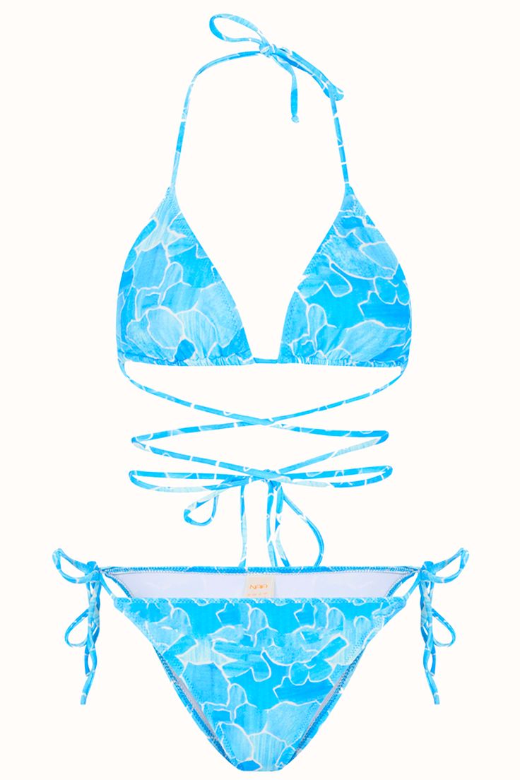 -Bikini set with adjustable tie-up detail. 80%PA 20%EA Adjustable Tie-side Swimwear For Pool, Beachy Swimwear With Side Ties For Pool, Beachwear Swimwear With Side Ties For Beach Season, Side Ties Swimwear For Pool And Beach Season, Blue Triangle Top Swimwear With Side Ties, Beachwear Swimwear With Side Ties For Pool, Pool Beachwear Swimwear With Side Ties, Adjustable Tie Back Beachwear Swimwear, Triangle Top Swimwear With Side Ties For Pool